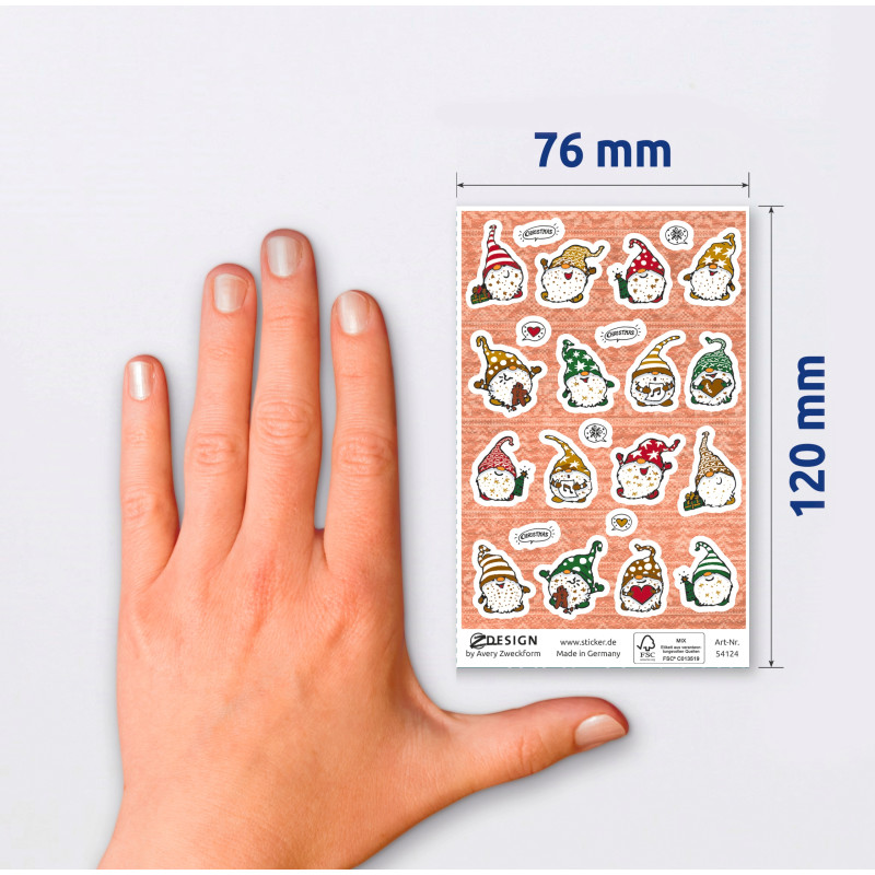 Naklejki papierowe z tłoczeniami - świąteczne skrzaty Z-Design 54124 AVERY ZWECKFORM