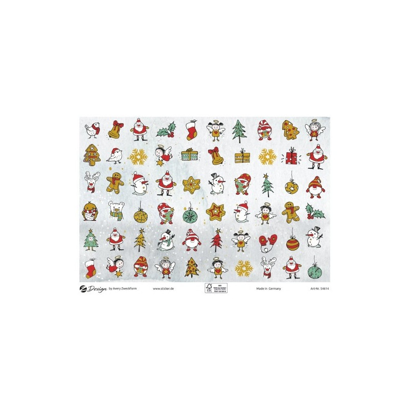 Naklejki papierowe ze złotymi tłoczeniami A5 - mini motywy świąteczne Z-Design 54614 AVERY ZWECKFORM