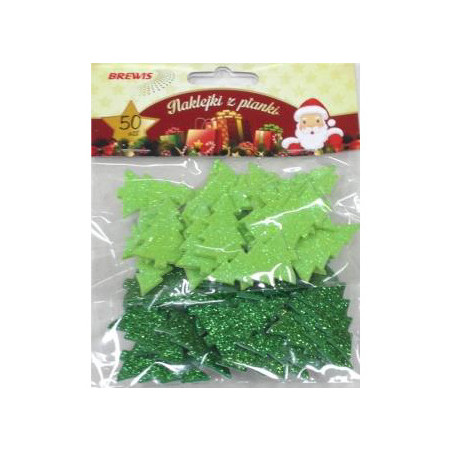 Naklejki z pianki choinki brokatowe (50 szt.) PVX09 BREWIS