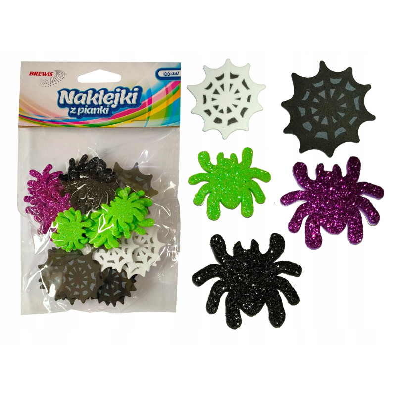 Naklejki z pianki HALLOWEEN pająki i pajęczyny (44 szt.) PVH2 BREWIS