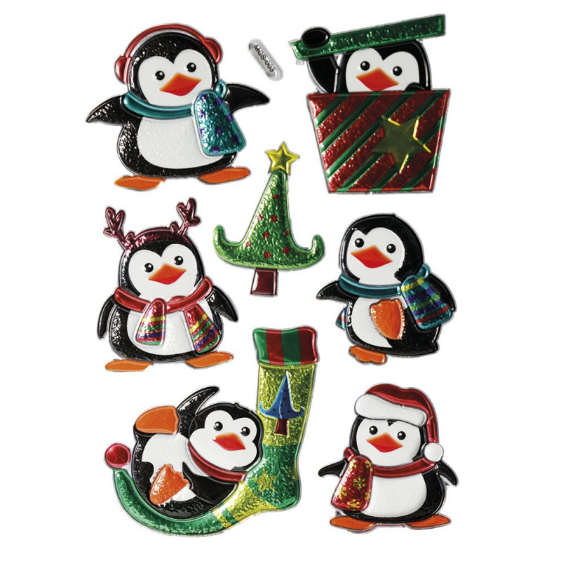 Naklejki wypukłe pingwiny metaliczne mix 7szt. 487030 TITANUM