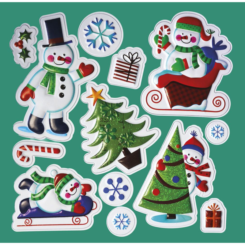 Naklejki wypukłe bałwanki, choinki, prezenty mix 13szt. 487003 TITANUM