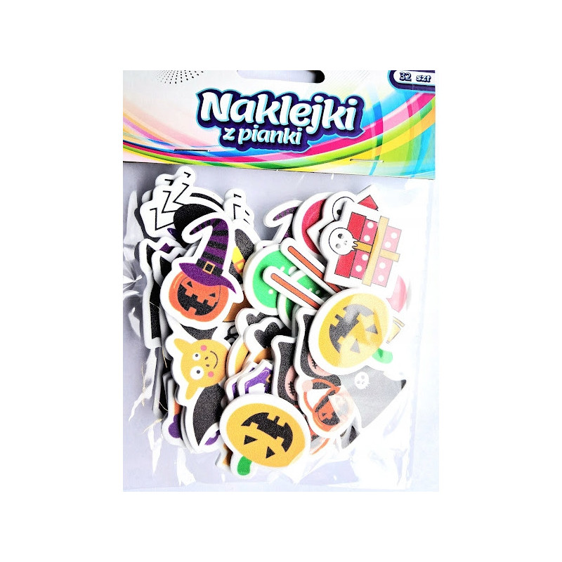Naklejki z pianki HALLOWEEN pająki, eliksiry, nietoperze,trumny (32 szt.) PVH5 BREWIS