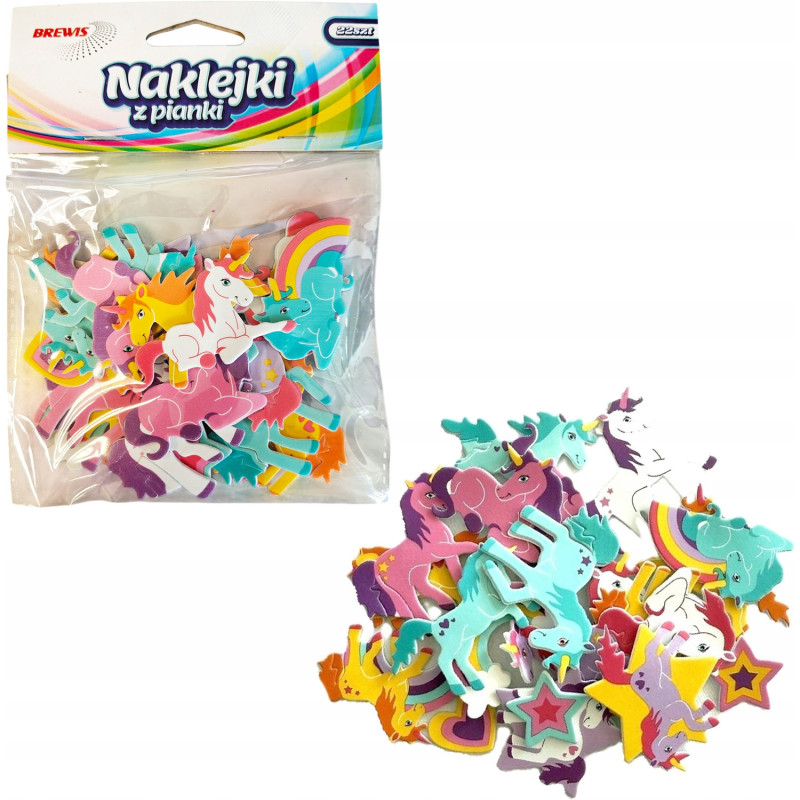 Naklejki z pianki jednorożce i tęcza 22szt. PVC66 BREWIS