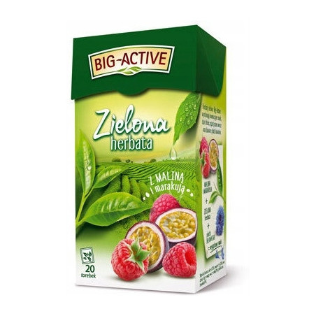 Herbata BIG-ACTIVE zielona (20 torebek) MALINA-MARAKUJA