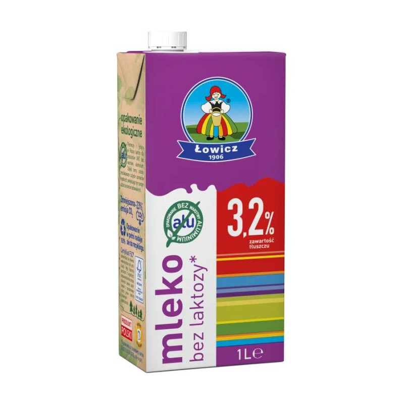 Mleko ŁOWICZ UHT bez laktozy 3,2% 1L