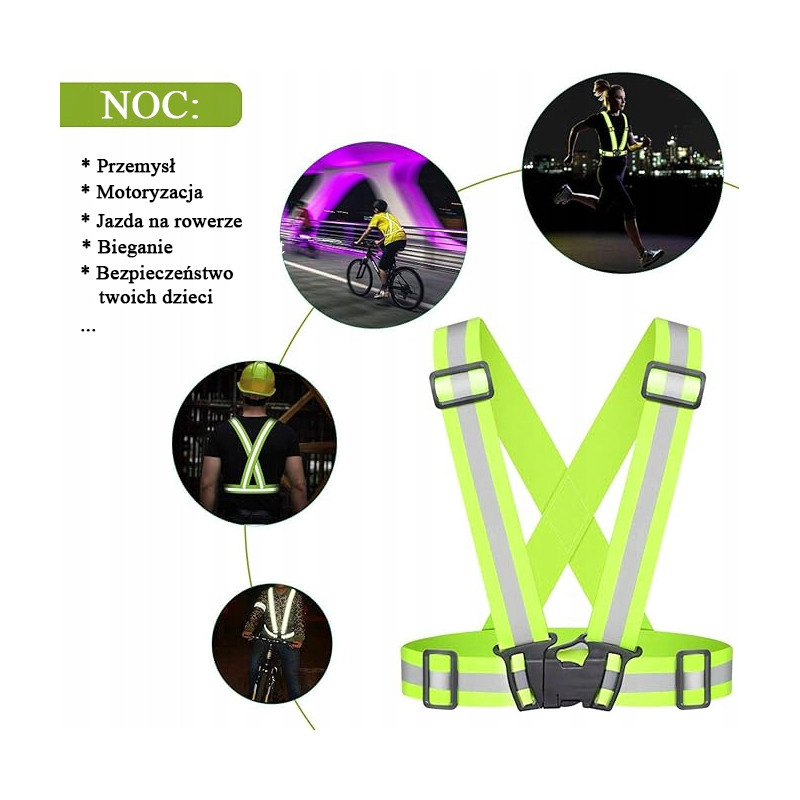 Szelki ostrzegawcze/odblaskowe zielone elastyczne BULK