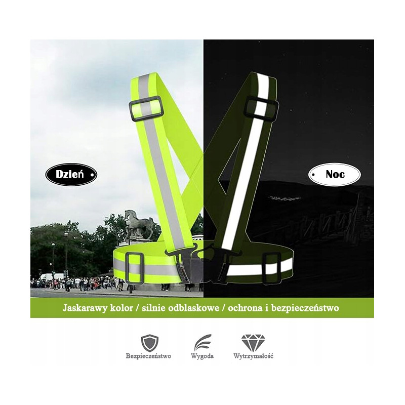 Szelki ostrzegawcze/odblaskowe zielone elastyczne BULK