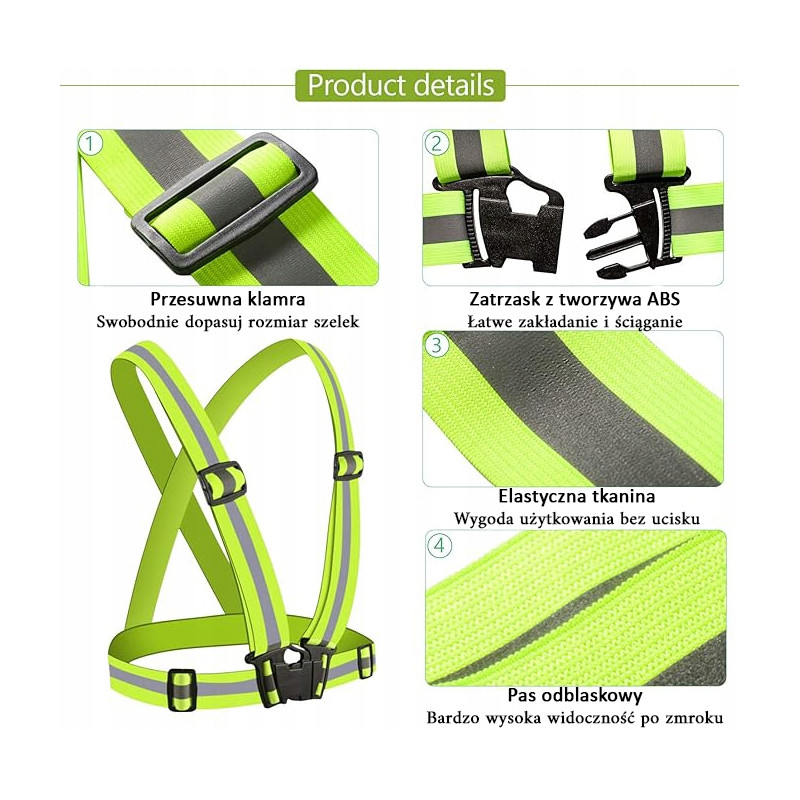 Szelki ostrzegawcze/odblaskowe zielone elastyczne BULK
