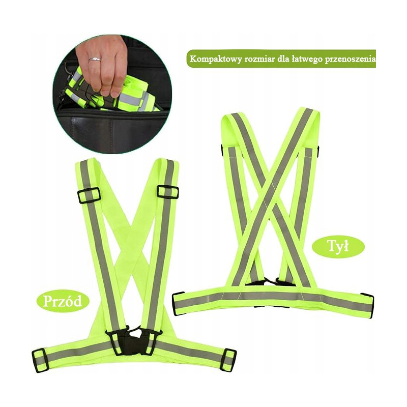 Szelki ostrzegawcze/odblaskowe zielone elastyczne BULK