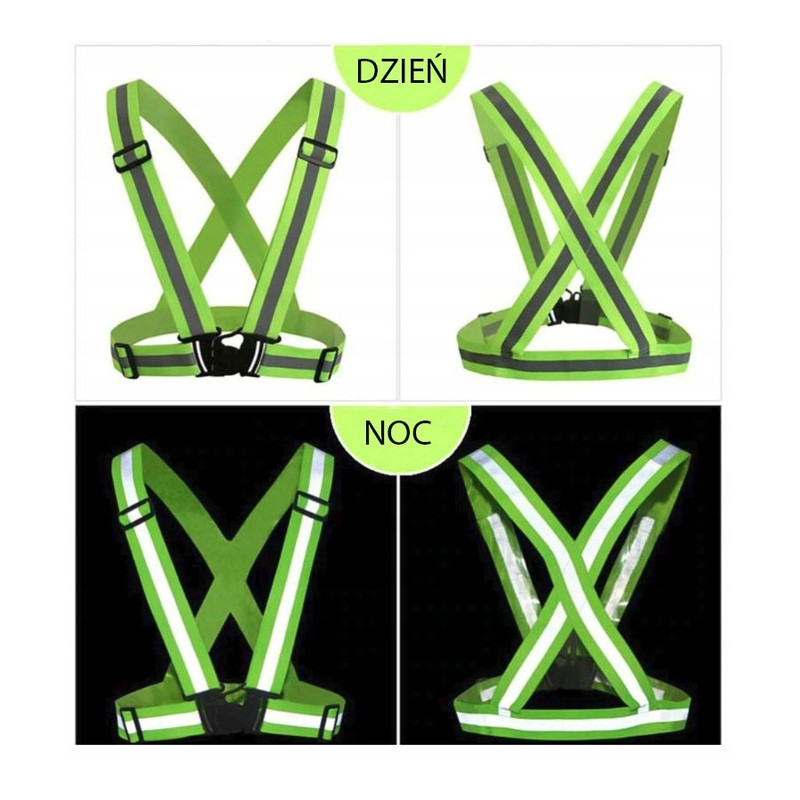 Szelki ostrzegawcze/odblaskowe zielone elastyczne BULK
