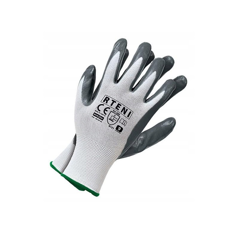 Rękawice REIS RTENI WS poliestrowe powlekane nitrylem biało-szare roz.8/M