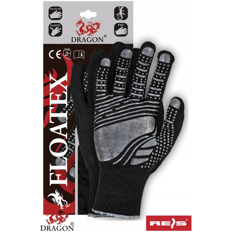 Rękawice REIS DRAGON FLOATEX BS poliestrowe powlekane pcv czarno-szare roz.8/M