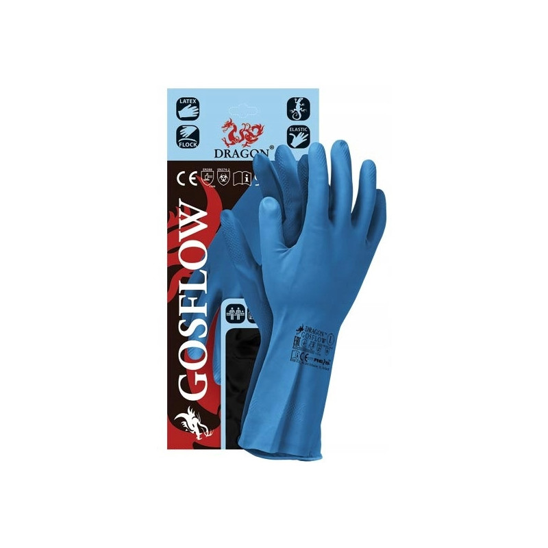 Rękawice REIS DRAGON GOSFLOW gumowe flokowane niebieskie roz.7/S