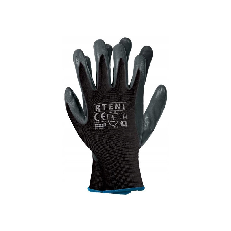 Rękawice REIS RTENI BS poliestrowe powlekane nitrylem czarno-szare roz.8/M