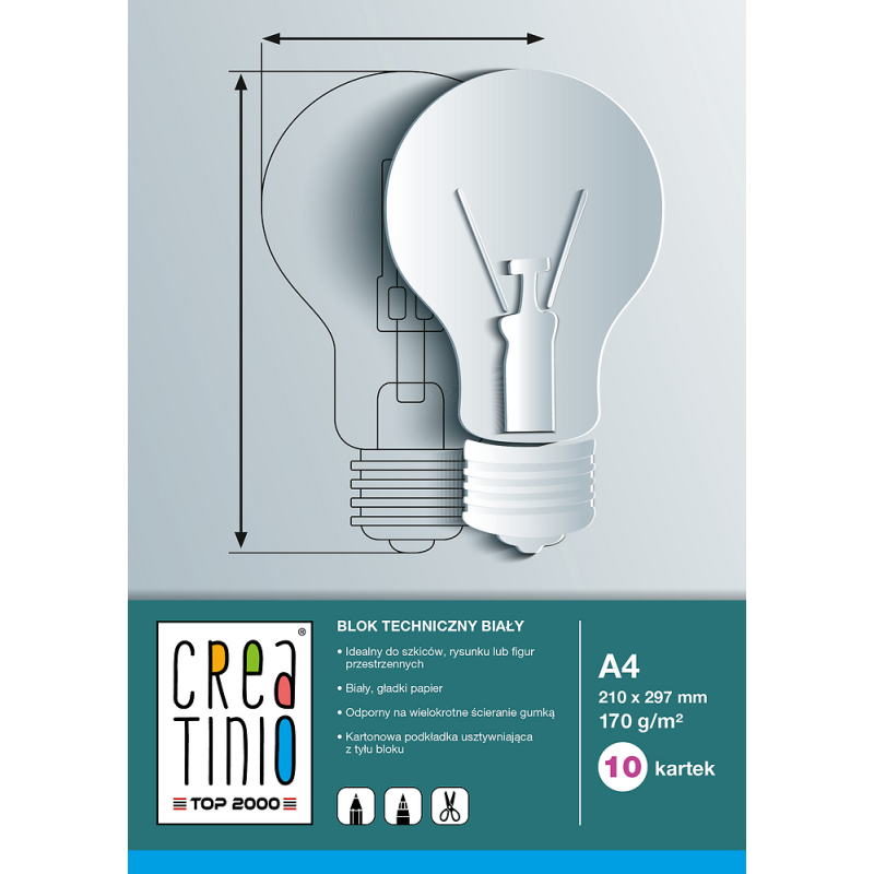 Blok rysunkowy szkolny A3 kolorowy 10 kartek 80g CREATINIO 400176666 TOP 2000