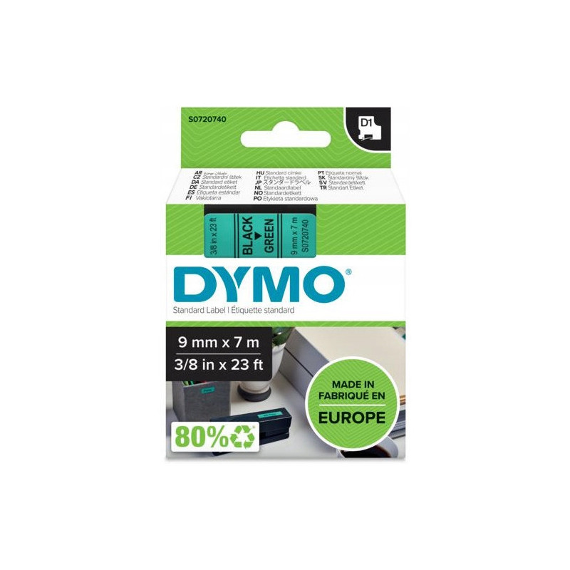 Taśma czarny nadruk na zielonym 9mm x 7m DYMO S0720740