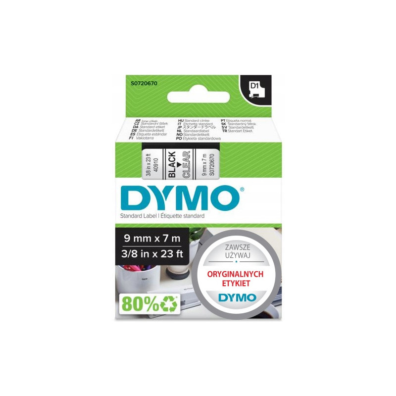Taśma 9mm/7m czarny /przez. 40910 DYMO S0720670