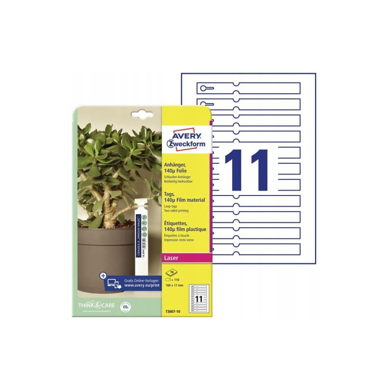 Etykiety pętelkowe do roślin, foliowe (10 arkuszy) 160x17mm T3007-10 AVERY ZWECKFORM