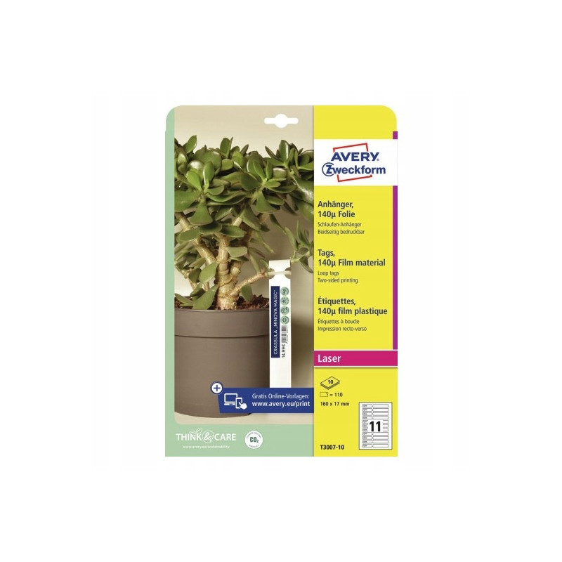 Etykiety pętelkowe do roślin, foliowe (10 arkuszy) 160x17mm T3007-10 AVERY ZWECKFORM