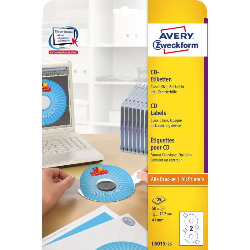 Etykiety A4 białe (25 arkuszy) Q117mm L6015-25 AVERY ZWECKFORM