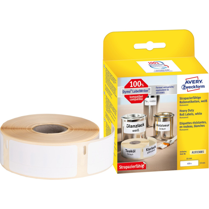 Etykiety HEAVY DUTY w rolce 450et.19x64mm,poliestr.trwałe,białe A1933085 AVERY ZWECKFORM