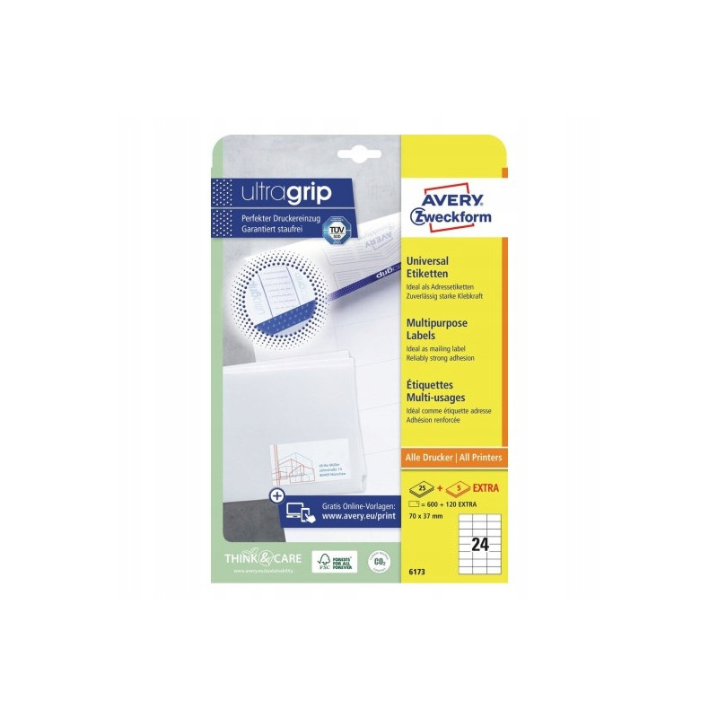 Etykiety A4 białe(30 arkuszy) 70x37mm 6173 AVERY ZWECKFORM