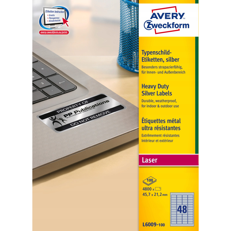 Etykiety ZF A4 45,7x21,2mm L6009-100 znamionowe srebrne AVERY ZWECKFORM