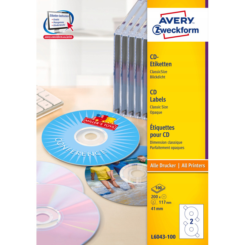 Etykiety A4 białe (100 arkuszy) Q117mm L6043-100 AVERY ZWECKFORM