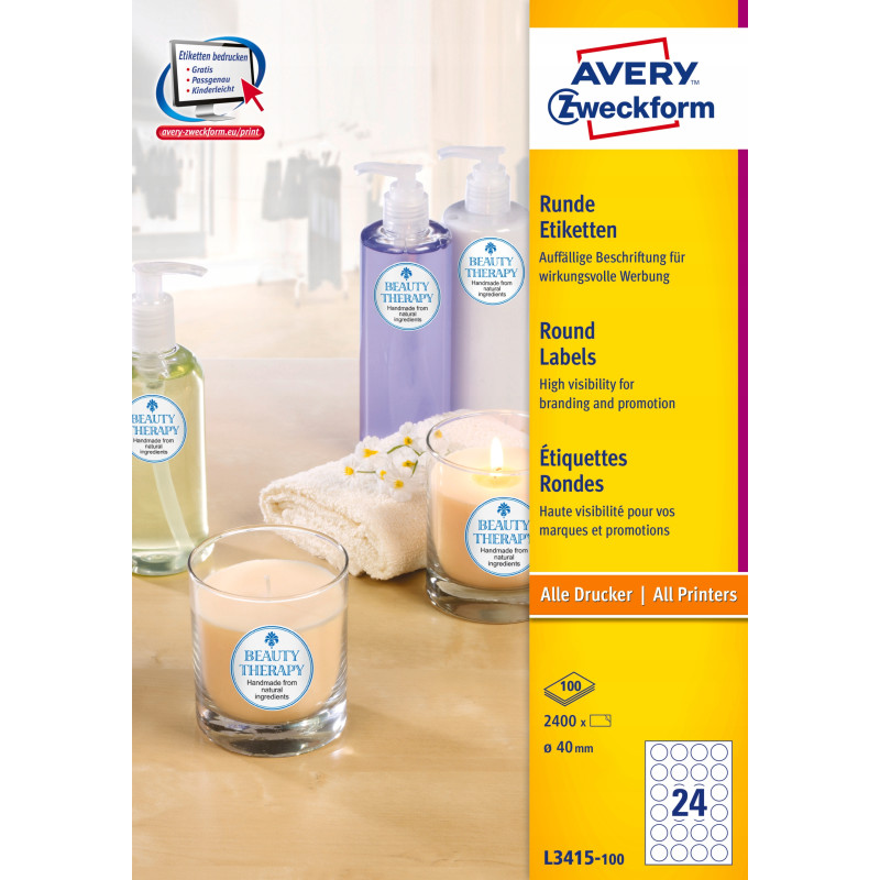 Etykiety ZF Q40mm (100)L3415-100 ILK białe AVERY ZWECKFORM