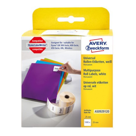 Etykiety uniwersalne w rolce do drukarek termicznych 1000 etyk. / rolka, 25 x 25 mm, trwałe, białe
