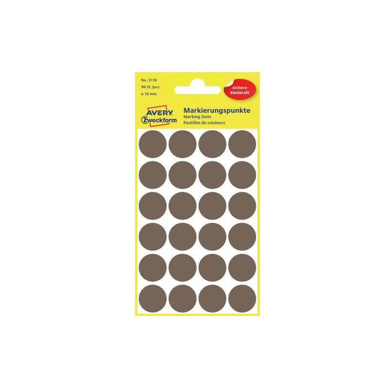Trwałe kółka Q18mm 96szt/op szarobrązowe 3116 AVERY ZWECKFORM