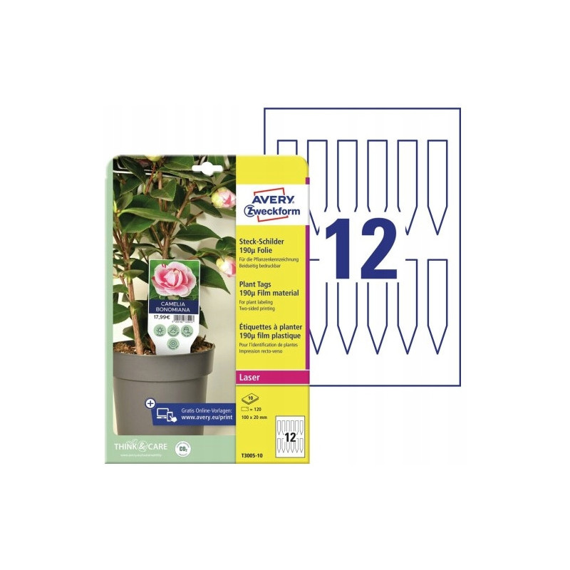 Tabliczka do oznaczania roślin do zadruku foliowa(10 arkuszy) 100x20mm T3005-10 AVERY ZWECKFORM