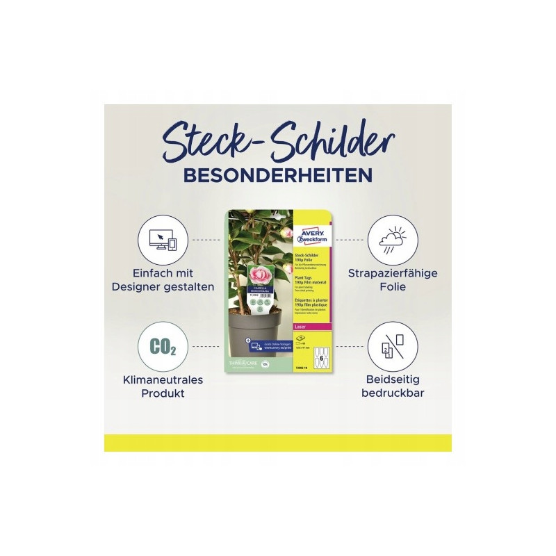 Tabliczka do oznaczania roślin do zadruku foliowa(10 arkuszy) 128x47mm T3006-10 AVERY ZWECKFORM