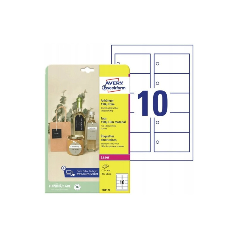 Zawieszki foliowe (10 arkuszy) 90x50mm Quick&Clean T3001-10 AVERY ZWECKFORM