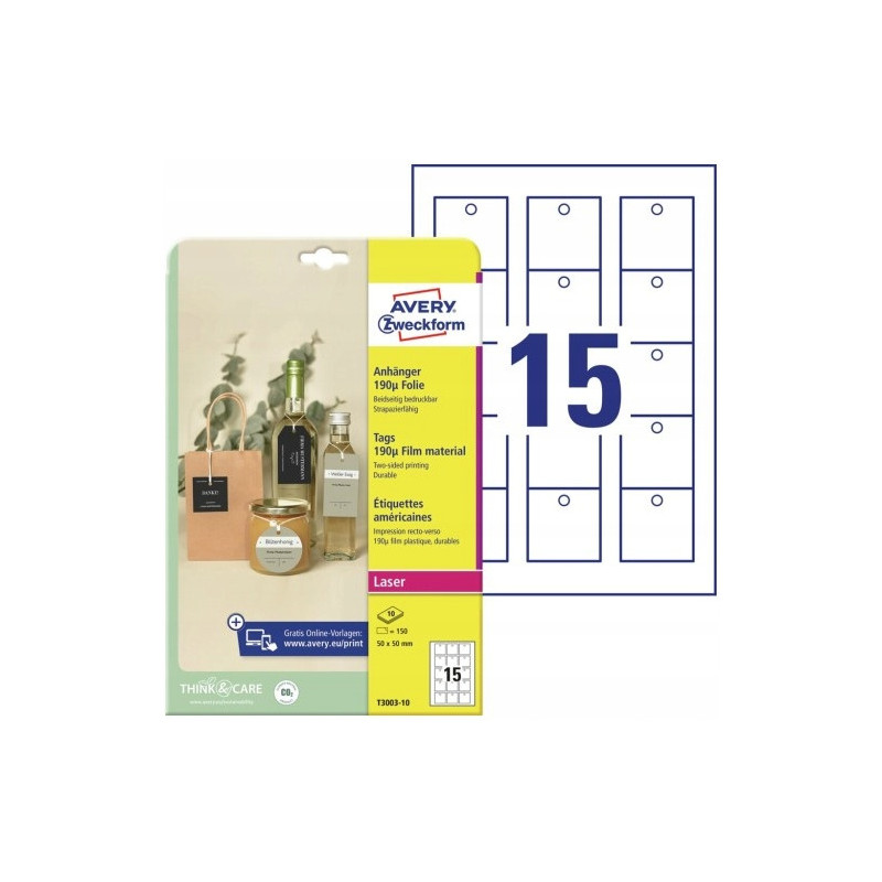 Zawieszki foliowe (10 arkuszy) 50x50mm Quick&Clean T3003-10 AVERY ZWECKFORM