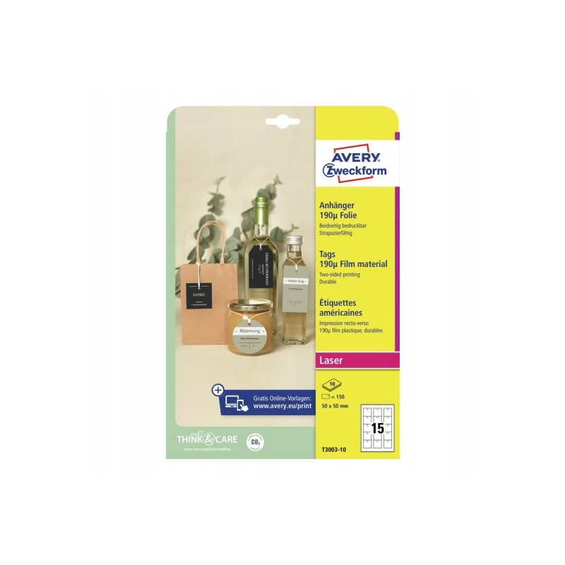 Zawieszki foliowe (10 arkuszy) 50x50mm Quick&Clean T3003-10 AVERY ZWECKFORM