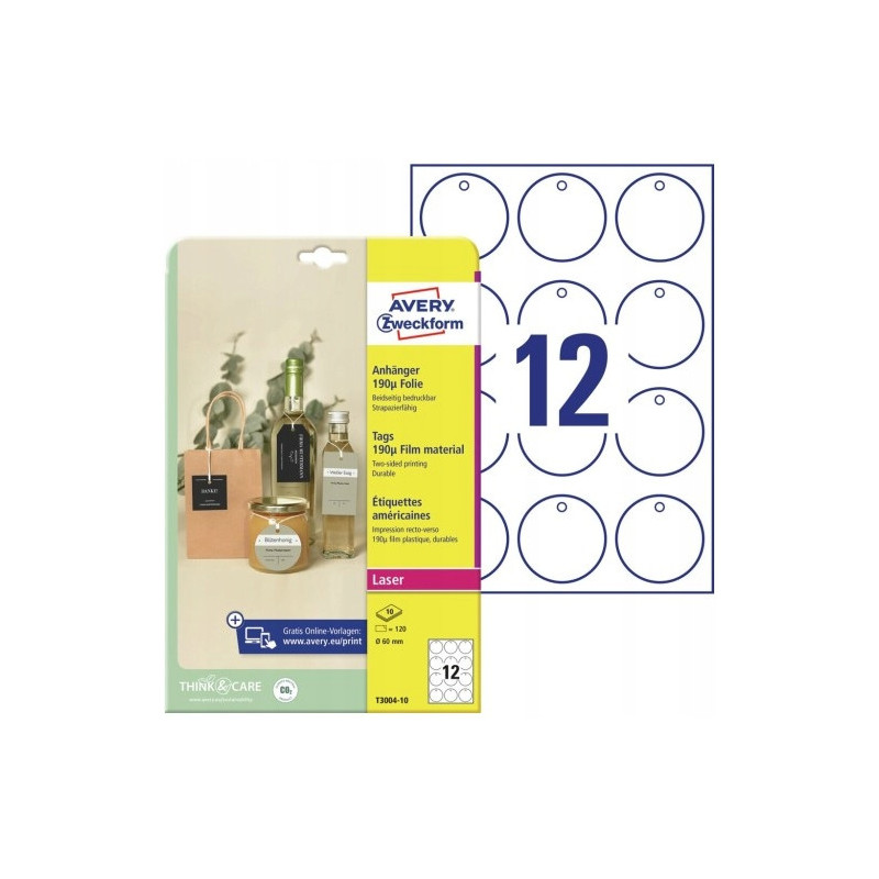 Zawieszki foliowe (10 arkuszy) śr.60mm okrągłe Quick&Clean T3004-10 AVERY ZWECKFORM
