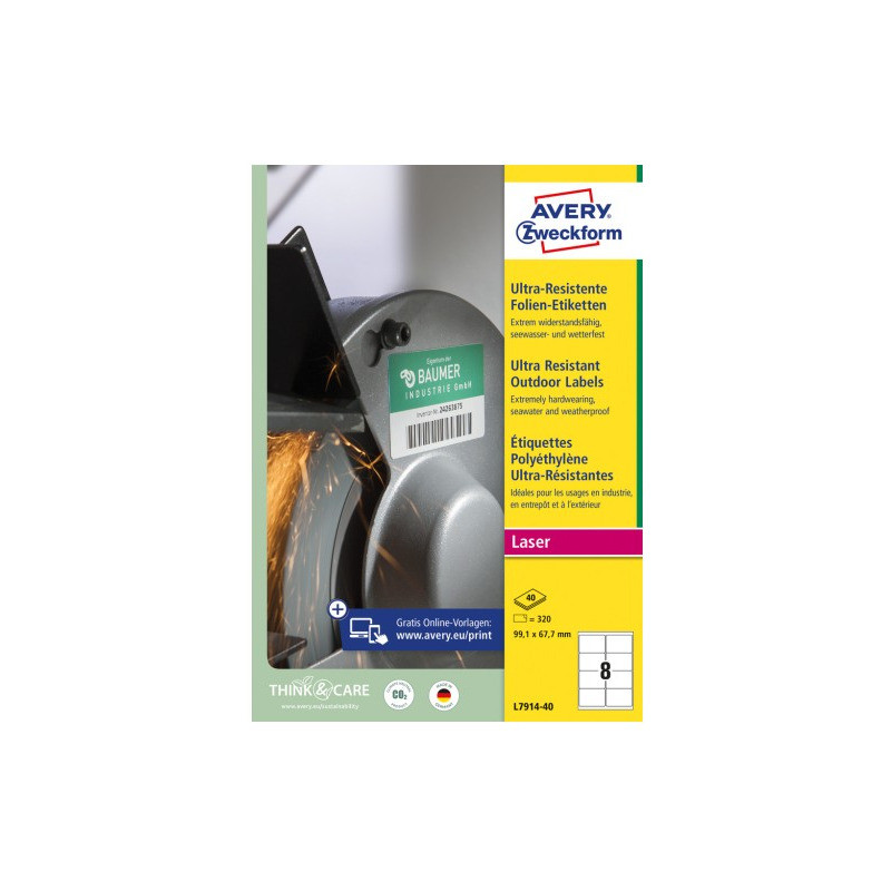 Etykiety foliowe Ultra Resistant 99,1x67,7mm (40arkuszy320etykiet) L7914-40 AVERY ZWECKFORM