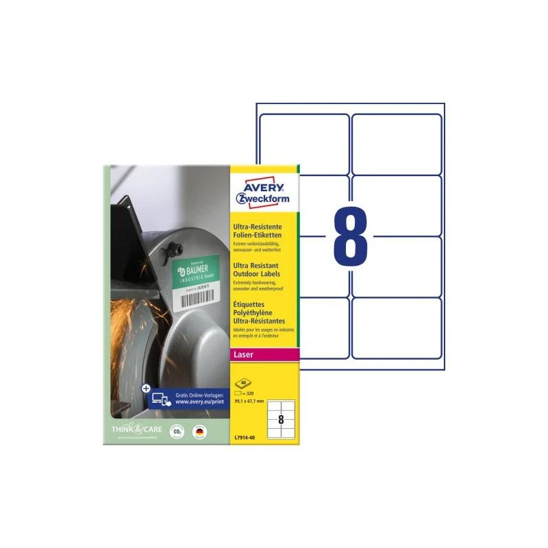 Etykiety foliowe Ultra Resistant 99,1x67,7mm (40arkuszy320etykiet) L7914-40 AVERY ZWECKFORM