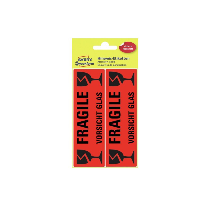 Etykieta ostrzegawcza "OSTROŻNIE SZKŁO" 119x38mm (5 arkuszy  10 etykiet) 3050 AVERY ZWECKFORM