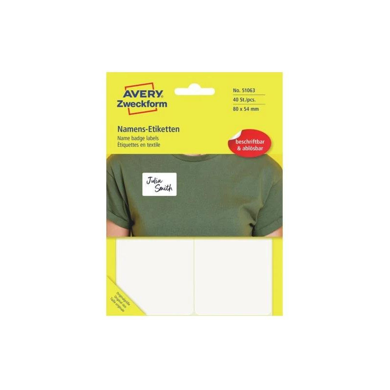 Etykieta identyfikatory imienne 80x54mm(10 arkuszy  40etykiet) Sztuczny jedwab 51063 AVERY ZWECKFORM