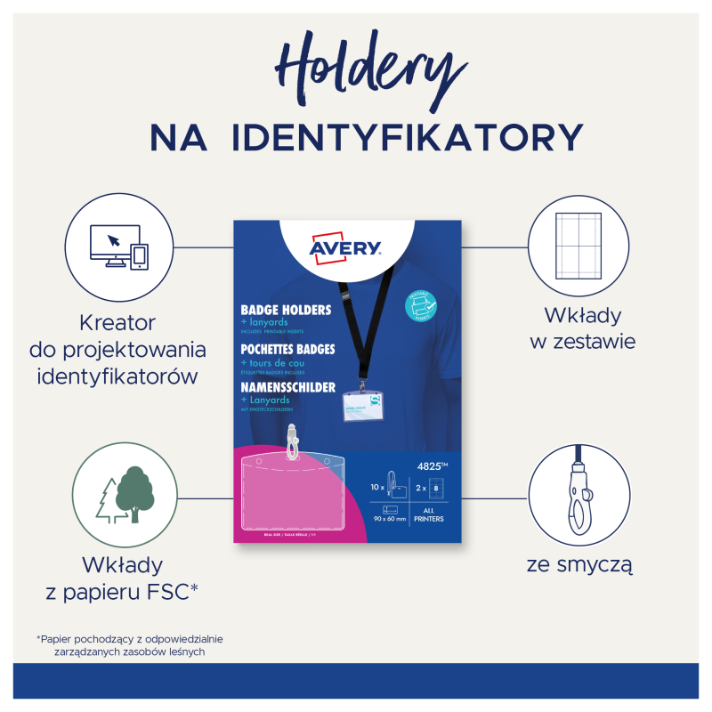 Holder na identyfikatory 60x90mm ze smyczą (10 sztuk+16 wkładów) 4825 AVERY