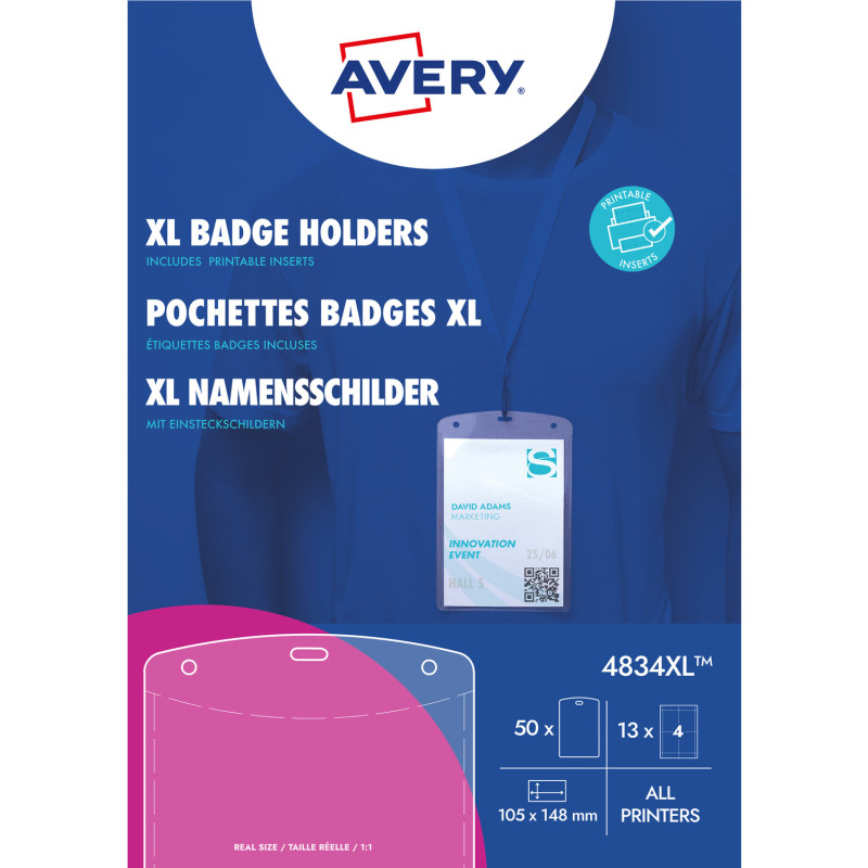 Holder na identyfikatory A6 105x148mm ze smyczą (50 sztuk+52 wkłady) 4834XL AVERY