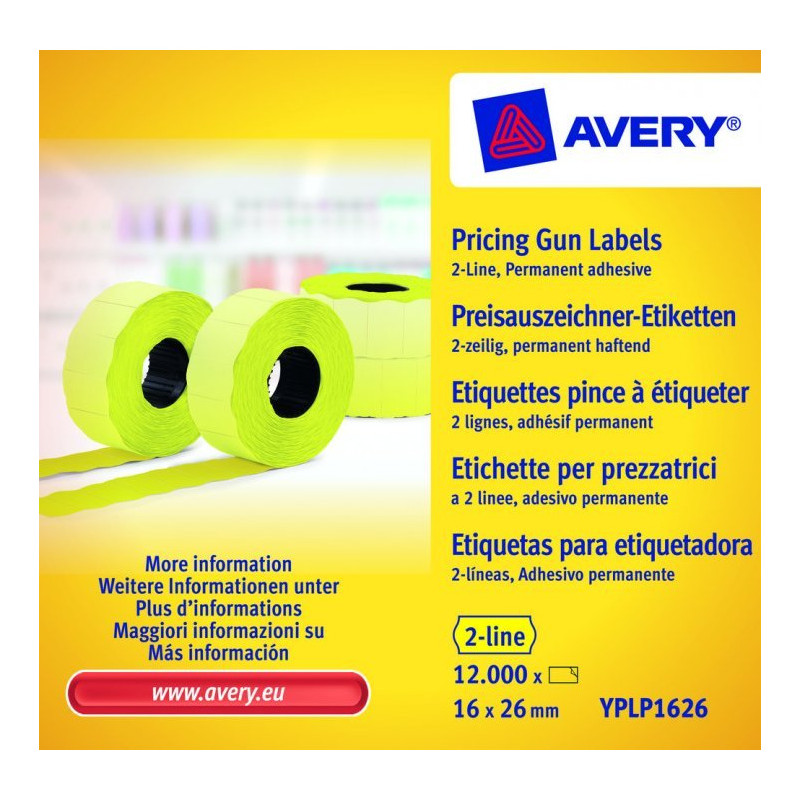 Etykieta do metk.2rz.16x26mm żołta 10 trwała 1200szt.rolka YPLP1626 AVERY ZWECKFORM