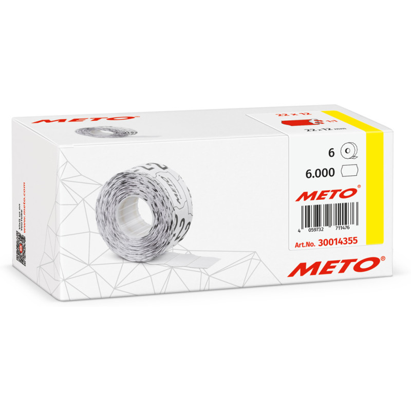 Etykiety cenowe w rolce do metkownicy jednorzędowej 22x12 mm, (6 sztuk) czerwone neon faliste, trwały klej, METO M30014355