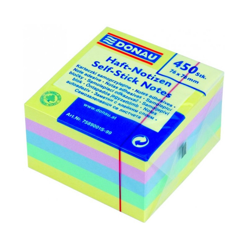 Bloczek samoprzylepny 76x76mm 450k mix 4 kolorów pastelowych DONAU 7589001