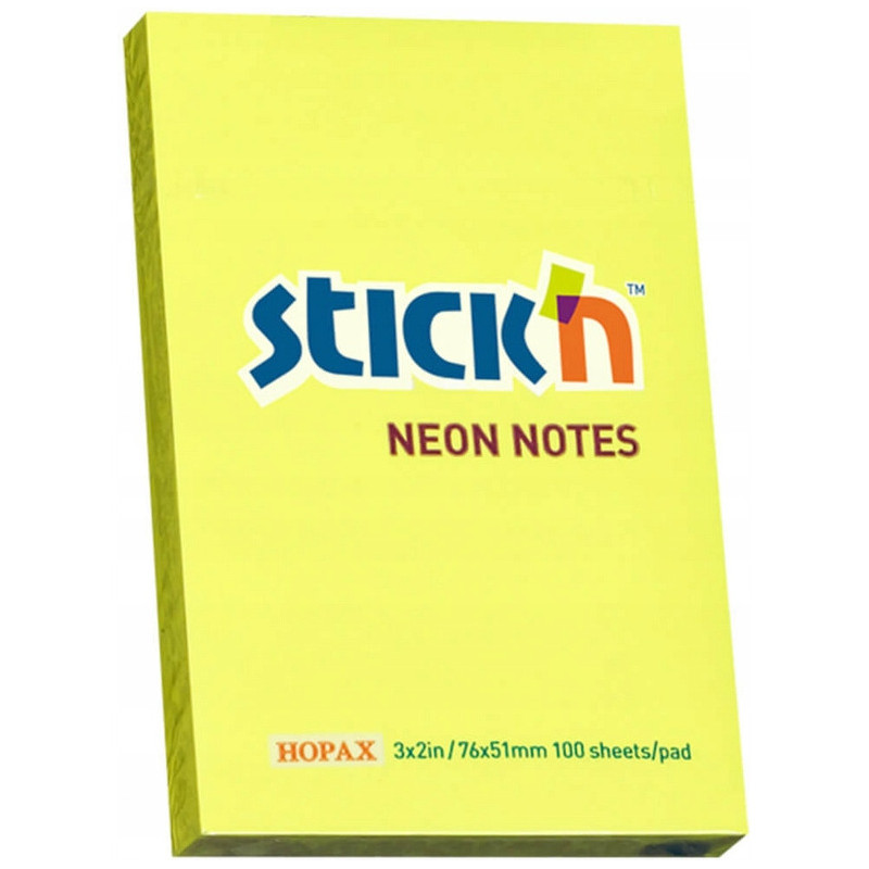 Bloczek STICK`N 76x51mm 100k żółty neon 21132