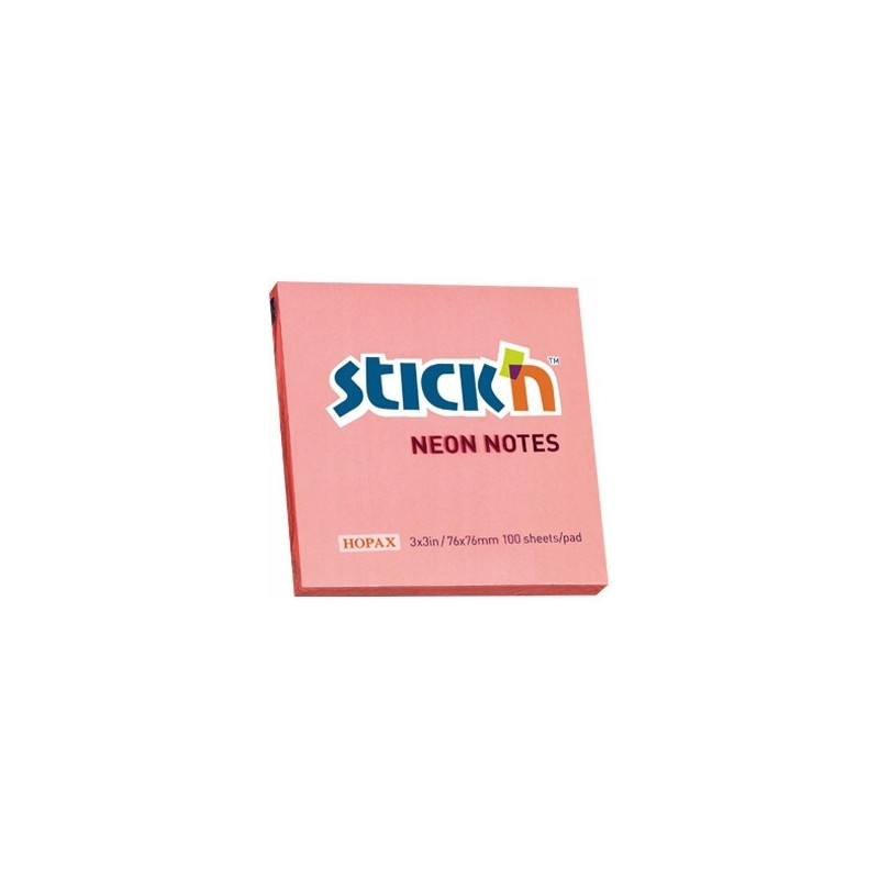 Bloczek samoprzylepny 76x76mm 100k różowy neonowy STICK`N 21166