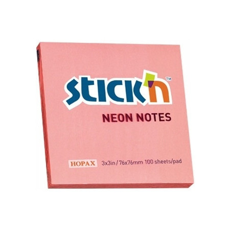 Bloczek samoprzylepny 76x76mm 100k różowy neonowy STICK`N 21166